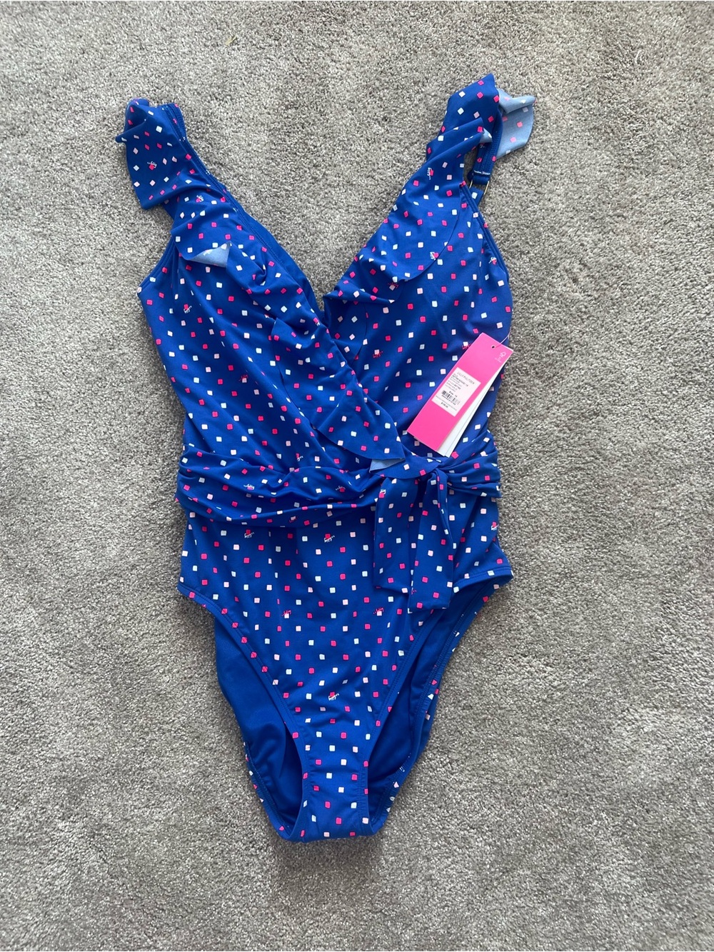 Lilly Pulitzer Royal Blue One-Piece Swimsuit with Pink and White Dots